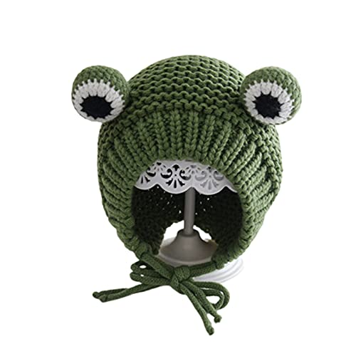 Baby Winter Beanie Mütze Baby Mütze Cartoon Tierform Fotografie Requisiten Atmungsaktiv Säugling Frosch Strickmütze, grün, Medium von Roadoor