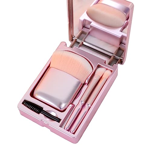 Easy-taken Reise-Make-up-Pinsel-Set, Mini-Make-up-Pinsel-Set, Make-up-Geschenkset für Frauen, Mädchen und Teenager (4 Stück mit Spiegel) Pink Pink von Roadoor
