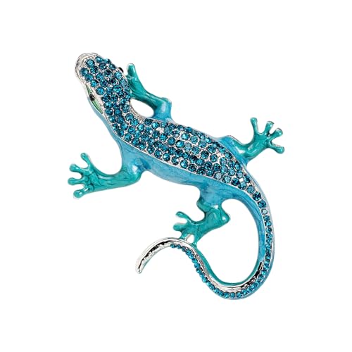 Gecko-Brosche, raffinierte, realistische Form, Strass, Unisex, rutschfest, für Tasche, Mantel, Kragen, Hut, Schal, Dekoration, Party, Abschlussball, Zubehör Blau von Roadoor