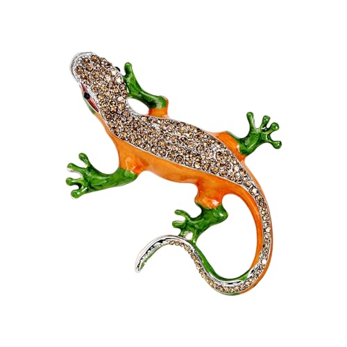 Gecko-Brosche, raffinierte, realistische Form, Strass, Unisex, rutschfest, für Tasche, Mantel, Kragen, Hut, Schal, Dekoration, Party, Abschlussball, Zubehör Orange von Roadoor