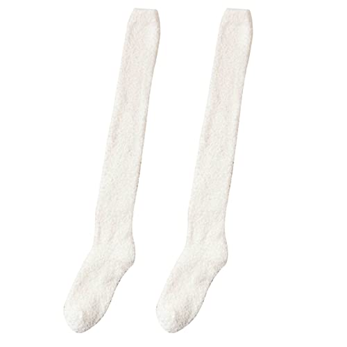 Roadoor Oberschenkelhohe Strümpfe für Frauen Fleece Gefüttert Oberschenkelhohe Socken Blau Wintersocken Frauen Thermo Schwarz Overknee Socken für Frauen Weiß Einheitsgröße von Roadoor