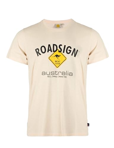 Roadsign Australia Herren T-Shirt mit Logo-Aufdruck und Rundhalsausschnitt, 100% Baumwolle Ecru | 2XL von Roadsign Australia