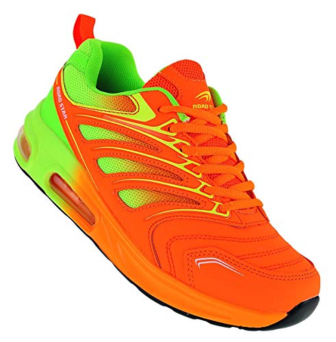 Roadstar Neon Turnschuhe Sneaker Sportschuhe Unisex Boots 095, Schuhgröße:38, Farbe:Orange/Grün von Roadstar