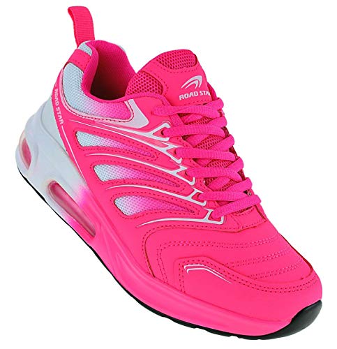 Roadstar Neon Turnschuhe Sneaker Sportschuhe Unisex Boots 095, Schuhgröße:38, Farbe:Weiß/Pink von Roadstar