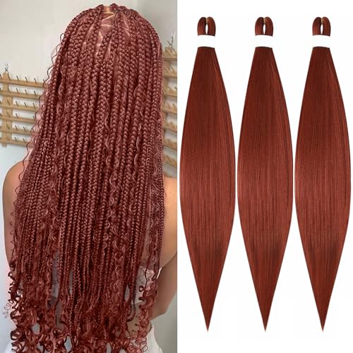 Braiding Hair Pre Stretched for Women Hair Extensions Box Braids Soft Synthetic Knotless Yaki Texture Hot Water Setting Braid Ingwer (61 cm, 3 Packs) von Roalnce