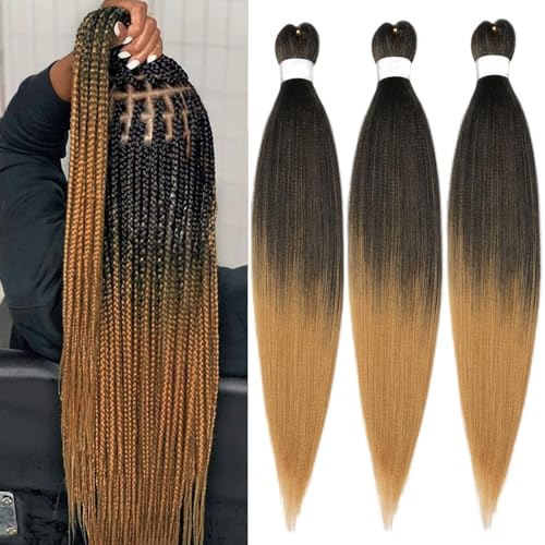 Roalnce Geflochtene Haarverlängerungen für Frauen, vorgedehnte Haarverlängerungen, weich, synthetisch, ohne Knoten, Yaki-Textur, Einstellung mit warmem Wasser, Ombré-Braun, 76,2 cm, 3 Packungen Roalnce Geflochtene Haarverlängerungen für Frauen, vorgedehnte Haarverlängerungen, weich, synthetisch, ohne Knoten, Yaki-Textur, Einstellung mit warmem Wasser, Ombré-Braun, 76,2 cm, 3 Packungen von Roalnce