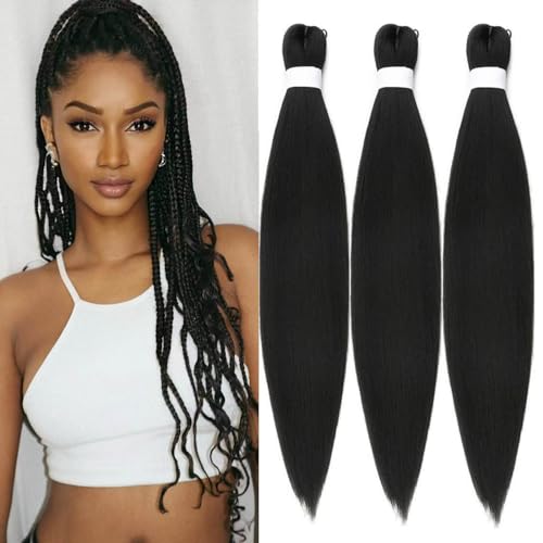 Roalnce Geflochtene Haarverlängerungen für Frauen, weiche synthetische Zöpfe, ohne Knoten, Yaki-Textur mit Warmwassereinstellung, 3 x 61 cm, Schwarz Roalnce Geflochtene Haarverlängerungen für Frauen, weiche synthetische Zöpfe, ohne Knoten, Yaki-Textur mit Warmwassereinstellung, 3 x 61 cm, Schwarz von Roalnce