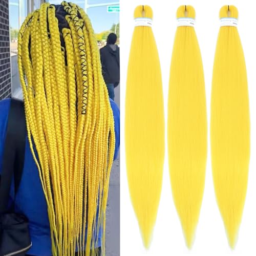 Roalnce Geflochtene Haarverlängerungen für Frauen, weiche synthetische Zöpfe, ohne Knoten, Yaki-Textur mit Warmwassereinstellung, Farbe A, Gelb, 61 cm (24 Zoll) von Roalnce