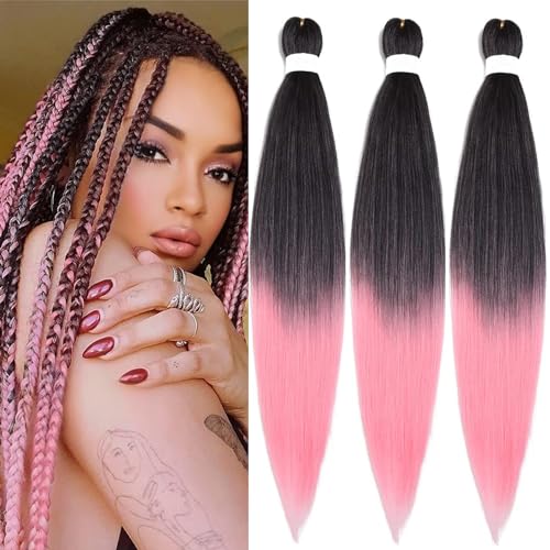 Vorgedehnte Zopf-Haarverlängerungen für Frauen, weiche synthetische Zöpfe, knotenfrei, Yaki-Textur, Heißwasser-Einstellung, Schwarz bis Rosa, 3 Packungen, 76,2 cm Vorgedehnte Zopf-Haarverlängerungen für Frauen, weiche synthetische Zöpfe, knotenfrei, Yaki-Textur, Heißwasser-Einstellung, Schwarz bis Rosa, 3 Packungen, 76,2 cm von Roalnce