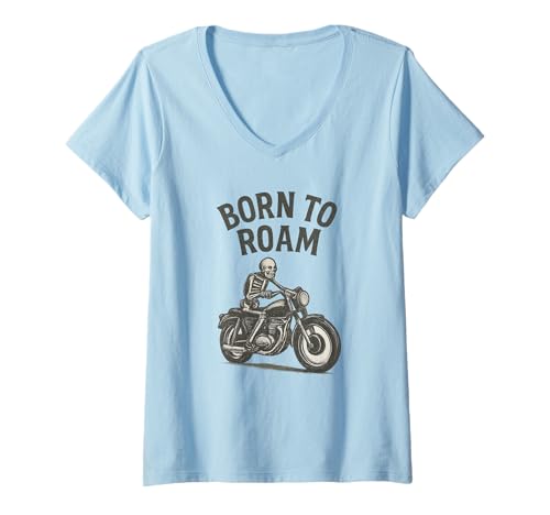 Damen Geboren, um den Skeleton-Biker zu durchstreifen T-Shirt mit V-Ausschnitt Damen Geboren, um den Skeleton-Biker zu durchstreifen T-Shirt mit V-Ausschnitt von Roam Free