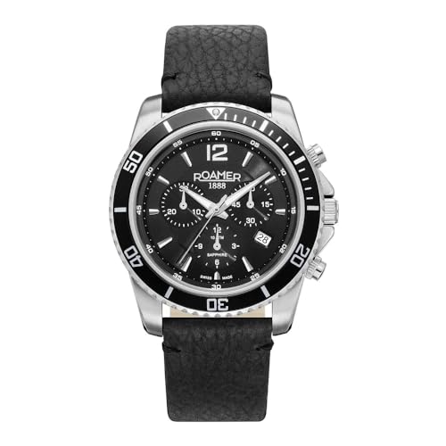 Roamer Nautic Chrono 100 analoge Quarzuhr Leder 862837, schwarz, 862837-41-55-02 von Roamer