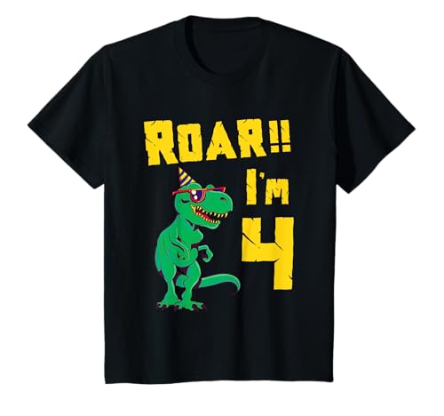 Niedlicher Dinosaurier zum 4. Geburtstag Jungen Dino Party Roar I'm 4 T Rex T-Shirt von Roar Dinosaur Birthday Boys Love Dinos Son T-Rex