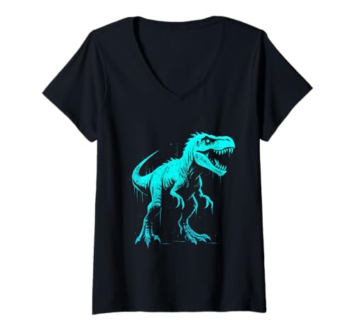 Damen T-Rex Graffiti-Kunstwerk T-Shirt mit V-Ausschnitt Damen T-Rex Graffiti-Kunstwerk T-Shirt mit V-Ausschnitt von Roar Street