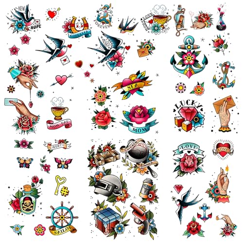 51 Tattoo Sets, amerikanische Retro Tattoo, Retro und innovative Designs, schöne kleine Tattoos, temporäre Tattoos für Erwachsene und Kinder 51 Tattoo Sets, amerikanische Retro Tattoo, Retro und innovative Designs, schöne kleine Tattoos, temporäre Tattoos für Erwachsene und Kinder von Roarhowl
