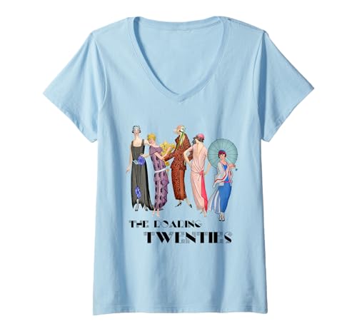 Damen Art-Deco-Mode der Goldenen Zwanziger T-Shirt mit V-Ausschnitt Damen Art-Deco-Mode der Goldenen Zwanziger T-Shirt mit V-Ausschnitt von Roaring 20's Collection