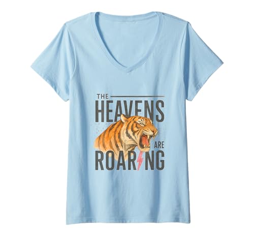 Damen Heaven Roars Tiger Lightning Watercolor Graphic T-Shirt mit V-Ausschnitt Damen Heaven Roars Tiger Lightning Watercolor Graphic T-Shirt mit V-Ausschnitt von Roaring Faith Co.
