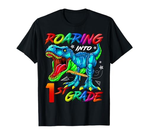 Roaring Into 1st Grade T-Rex Back to School Geschenke für Jungen T-Shirt von Roaring Into Grade Back To School Boys Gifts HH