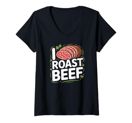 Damen Ich Roastbeef, BBQ, Fleischliebhaber, Metzger, Koch, Humor T-Shirt mit V-Ausschnitt von Roast Beef BBQ Meat Lover Butcher Chef Foodie