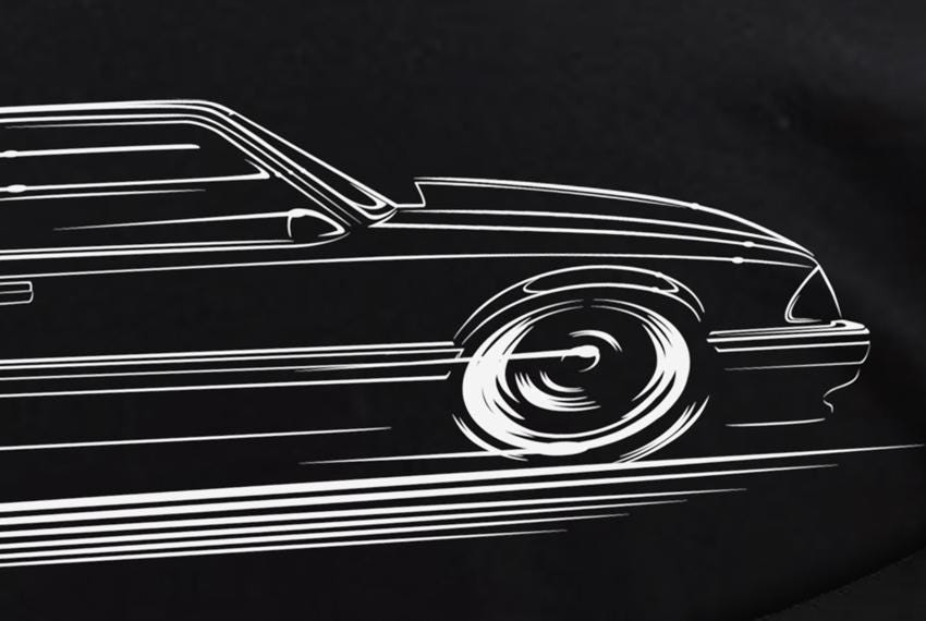 Fox Körper Mustang Lx Hatch Art Hoodie 1987 1988 1989 1990 1991 1992 1993 Ford 5.0L Scherenschnitt Kunst von RobMartinDesign