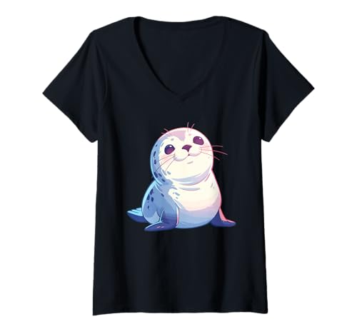 Damen Robben Robbe T-Shirt mit V-Ausschnitt Damen Robben Robbe T-Shirt mit V-Ausschnitt von Robben Robbe Tier Shop