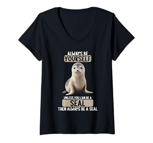 Damen Robben Robbe T-Shirt mit V-Ausschnitt Damen Robben Robbe T-Shirt mit V-Ausschnitt von Robben Robbe Tier Shop