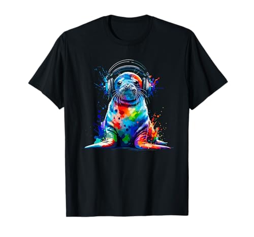 Bunte Splash-art-kopfhörer Seals Baby Seal Lover T-Shirt Bunte Splash-art-kopfhörer Seals Baby Seal Lover T-Shirt von Robben-geschenk Für Einen Robbenliebhaber