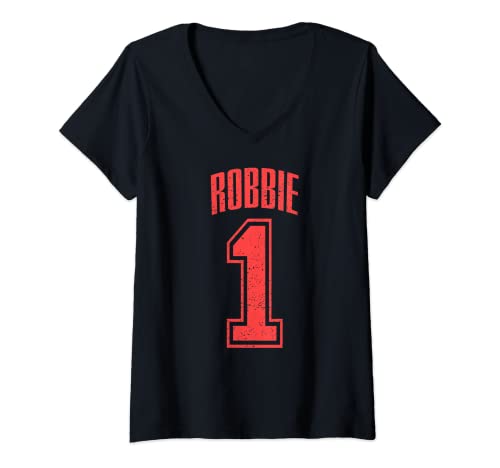 Damen Robbie Supporter Number 1 Größter Fan T-Shirt mit V-Ausschnitt von Robbie Support Kleidung & Geschenke für Fans