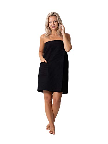 Schnell trocknender, leichter Wellness-/Badetuch mit verstellbarem Verschluss und elastischem Oberteil, schwarz, XX-Large von Robe Direct