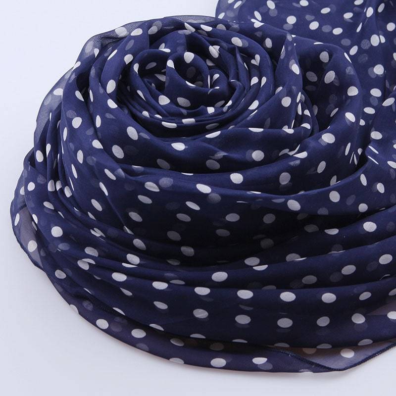 Blaue Seide Chiffon Schal - Blau Dot Gedruckt Blaue Mit Kleinen Polka Print -2014-2 von RobePlus