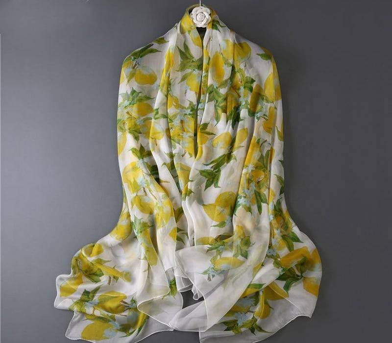 Blumen Seidenschal - Zitrone Bedruckter Blauer Großer As 2016-8 von RobePlus