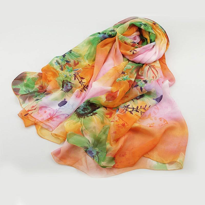 Floral Farbverlauf Farbe Seide Schal - Orange As2015-55 von RobePlus