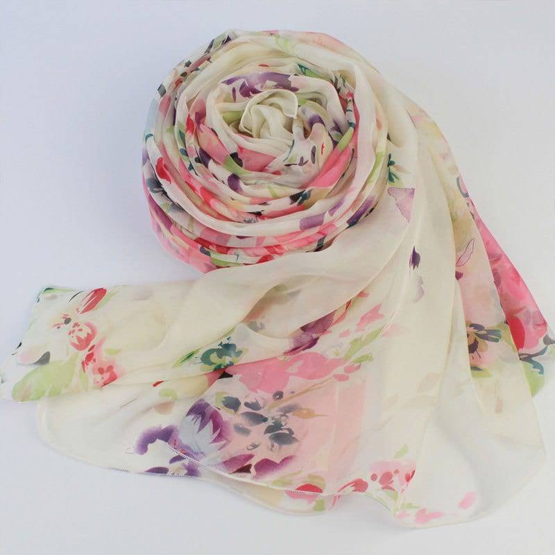 Floral Gedruckt Seide Chiffon Schal - Seidenschal Mit Print As S-5 von RobePlus