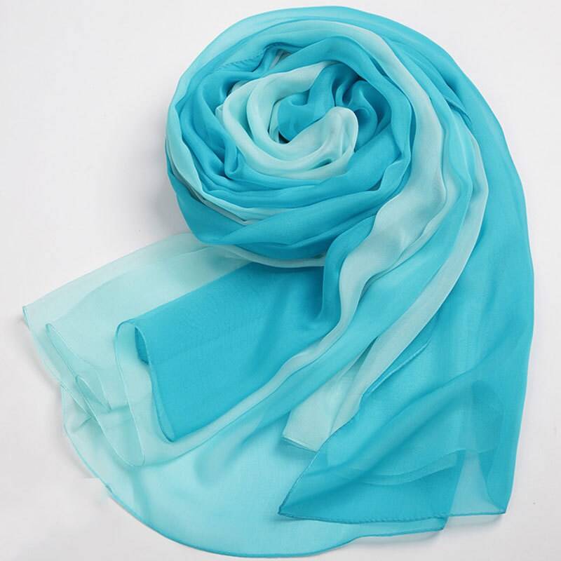 Leichte Himmel Blau Farbverlauf Seide Schal - Cyan Farbige Chiffon Aqua Farbe As2016-3 von RobePlus