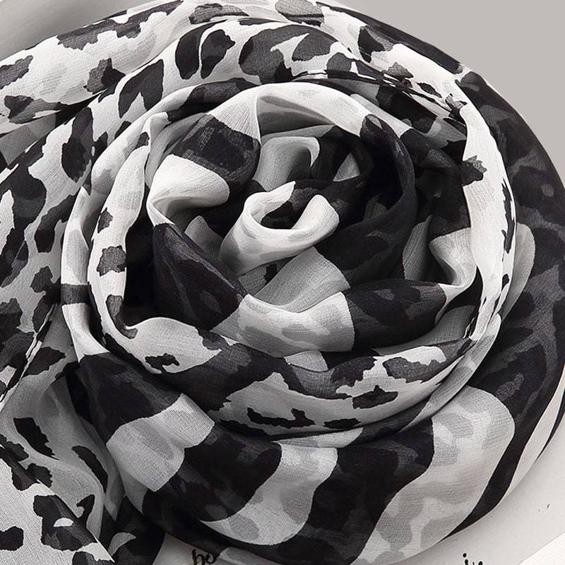 Leopard Und Zebra Gedruckt Seide Chiffon Schal - Schwarze Mit Print As2015-57 von RobePlus