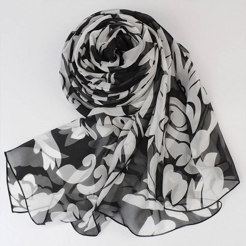 Schwarz Und Weiß Seide Chiffon Schal - Oversize Abstrakte Malerei As2017-C von RobePlus