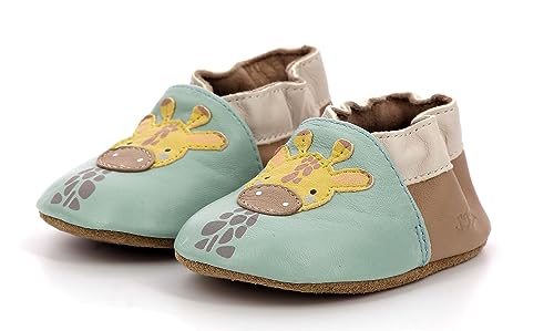 Robeez Giraffe Hug + Kuscheltier, Hausschuhe für Jungen, Aqua Grün Braun, 19/20 EU von Robeez