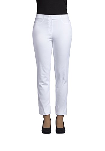 Robell Style BELLA09 – Bequeme, stretchige 7/8 Damenhose, Gerade geschnittenes Bein mit Aufschlag und Gesässtaschen Farbe Weiss Größe 40 von Robell