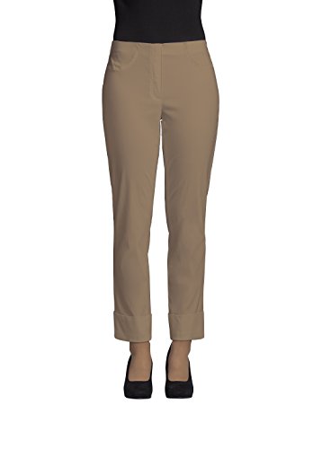 Robell Style BELLA09 – Bequeme, stretchige 7/8 Damenhose, Gerade geschnittenes Bein mit Aufschlag und Gesässtaschen Farbe Taupe Größe 38 von Robell