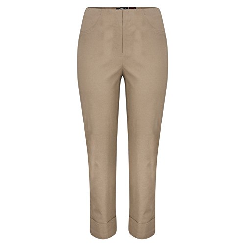 Robell Style BELLA09 – Bequeme, stretchige 7/8 Damenhose, Gerade geschnittenes Bein mit Aufschlag und Gesässtaschen Farbe Taupe Größe 44 von Robell