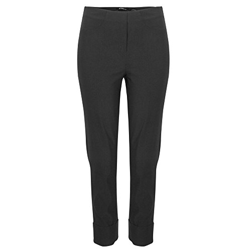 Robell Style BELLA09 – Bequeme, stretchige 7/8 Damenhose, Gerade geschnittenes Bein mit Aufschlag und Gesässtaschen Farbe Schwarz Größe 38 von Robell