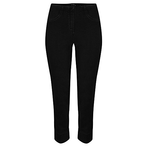 Robell Style BELLA09 – Bequeme, Denim Power Stretch 7/8 Jeans, Gerade geschnittenes Bein mit Aufschlag und Gesässtaschen Farbe Black Größe 40 von Robell