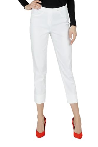 Robell Style BELLA09-7/8 Damen Jeans Straight - Jeanshose Damen high Waist - Stretch Jeans Hose mit Aufschlag und Gesäßtaschen - Bitte Zwei Größen Kleiner bestellen - Weiß, 46 von Robell