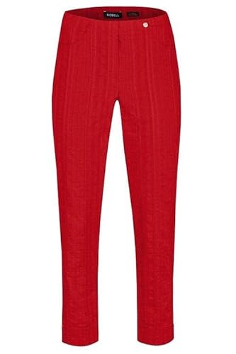 Robell Style BELLA09 – 7/8 Damenhose, Sommerhose mit Seersucker Struktur, Gerade geschnittenes Bein mit Gesässtaschen Farbe Rot Größe 36 von Robell