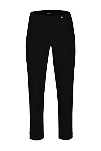 Robell Style BELLA09 – 7/8 Damenhose, Sommerhose mit Seersucker Struktur, Gerade geschnittenes Bein mit Gesässtaschen Farbe Schwarz Größe 52 von Robell