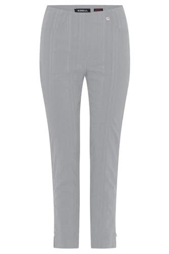 Robell Style BELLA09 – 7/8 Damenhose, Sommerhose mit Seersucker Struktur, Gerade geschnittenes Bein mit Gesässtaschen Farbe Silber Größe 38 von Robell