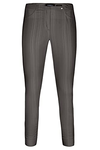 Robell Style BELLA09 – 7/8 Damenhose, Sommerhose mit Seersucker Struktur, Gerade geschnittenes Bein mit Gesässtaschen Farbe Taupe Größe 40 von Robell
