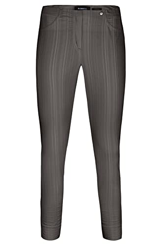 Robell Style BELLA09 – 7/8 Damenhose, Sommerhose mit Seersucker Struktur, Gerade geschnittenes Bein mit Gesässtaschen Farbe Taupe Größe 46 von Robell