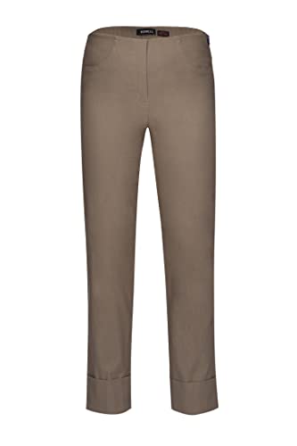 Robell Style BELLA09-7/8 Stoffhose Damen high Waist - Damenhose Power Stretch - Bengaline Stoff Hose mit Aufschlag und Gesäßtaschen - Bitte eine Größe Kleiner bestellen - Taupe - 36 von Robell