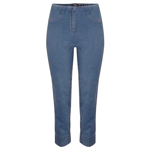 Robell Style BELLA09 – Bequeme, Denim Power Stretch 7/8 Jeans, Gerade geschnittenes Bein mit Aufschlag und Gesässtaschen Farbe Light Denim Blue Größe 40 von Robell