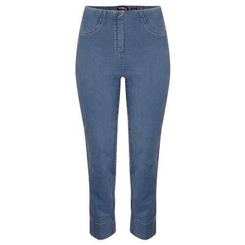 Robell Style BELLA09 – Bequeme, Denim Power Stretch 7/8 Jeans, Gerade geschnittenes Bein mit Aufschlag und Gesässtaschen Farbe Light Denim Blue Größe 42 von Robell